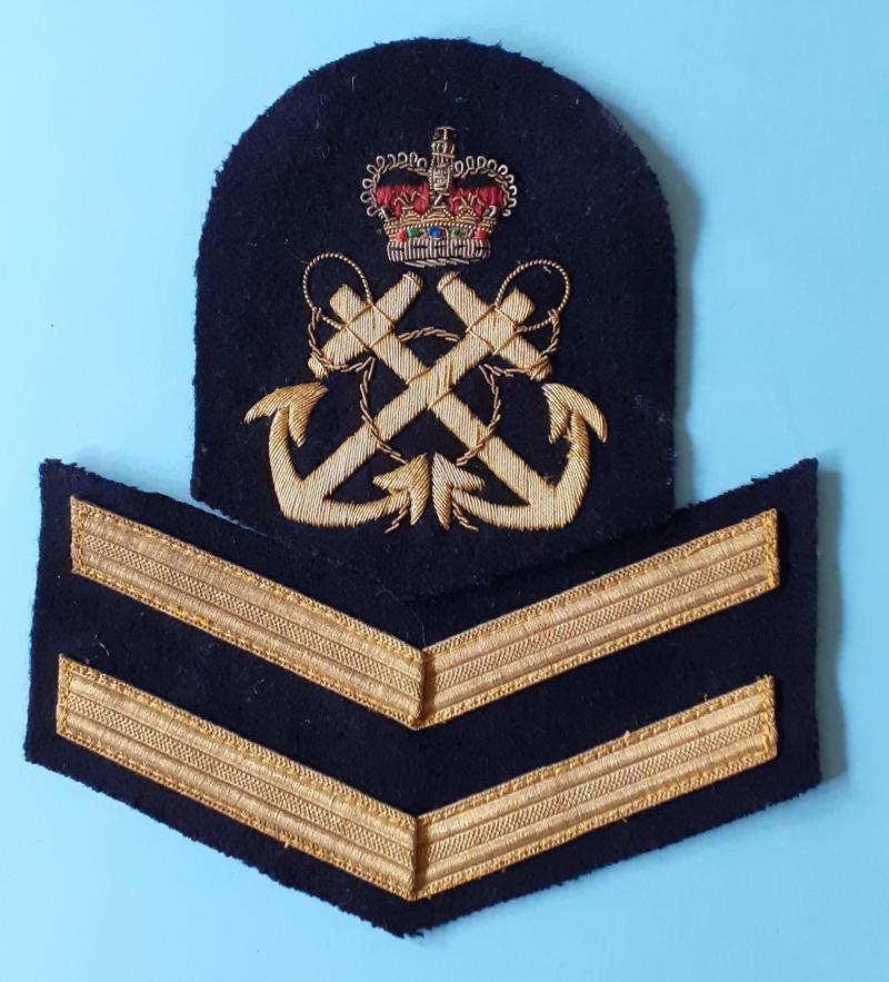 British Royal Navy Rating No 1 Dress Gold Bullion Wire Embroidered Arm Trade Badge -Chief Petty Officer QEII Issue + 2 Good Conduct Stripes chevrons