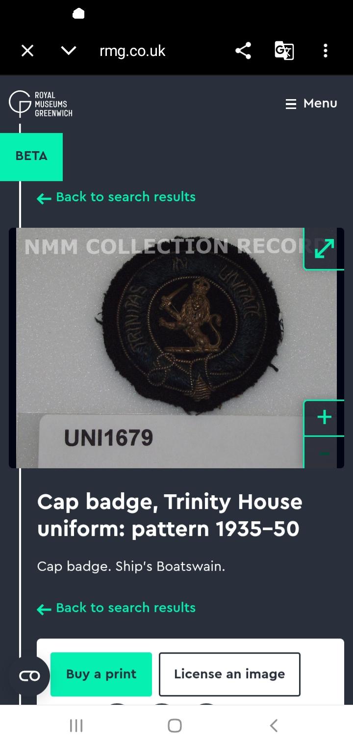Mecantile Marine Trinity House (Lighthouse keepers organisation) Bullion Cloth Cap Badge Ships Boatswain 1939 - 50