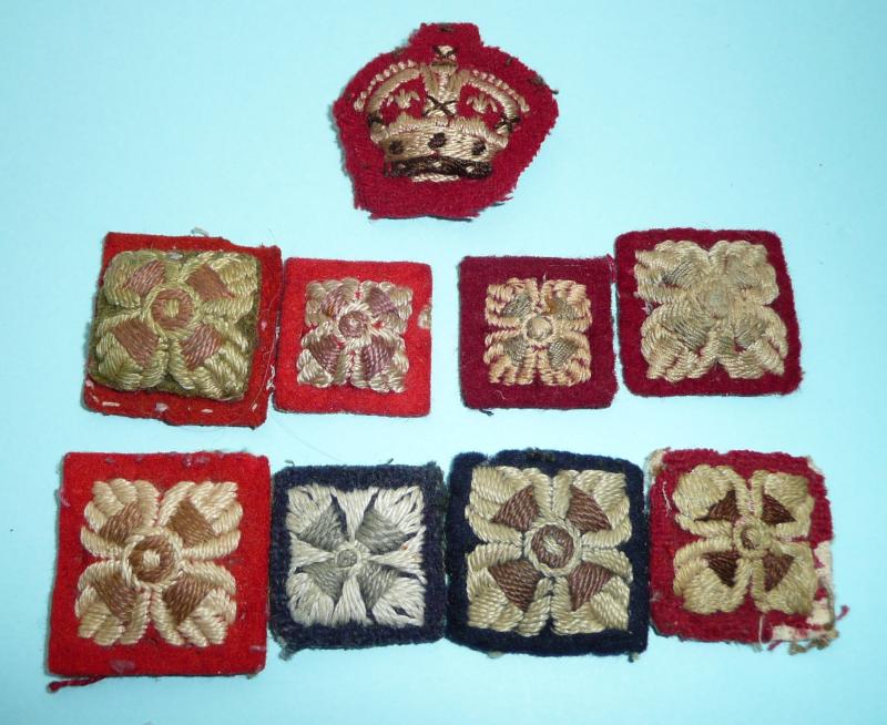 WW1 / WW2, British Army Officers Woven Cloth Rank Insignia Major's King's Crown and Pips / Bath Stars - Mixed Lot