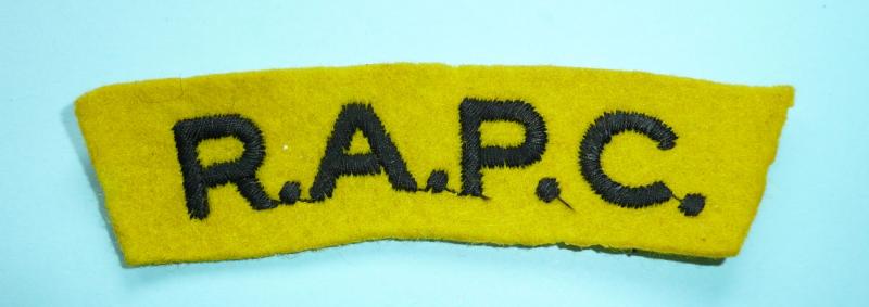 RAPC Royal Army Pay Corps Woven Black on Yellow Felt Cloth Shoulder Title