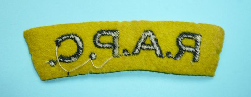RAPC Royal Army Pay Corps Woven Black on Yellow Felt Cloth Shoulder Title