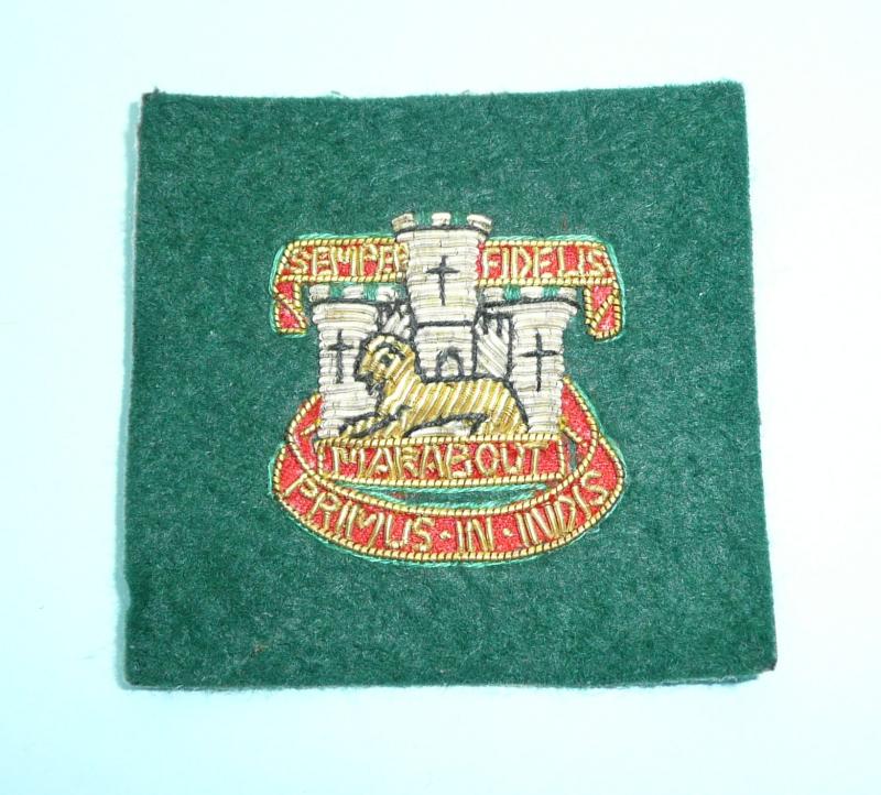 Devon & Dorset Regiment Officers Bullion Woven Beret Badge on Green Felt Cloth