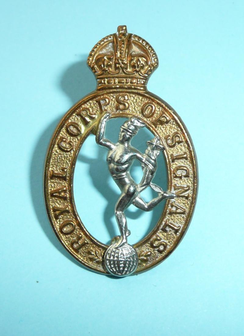 Royal Corps of Signals Bi-Metal Collar Badge, Left Facing, 1st Pattern