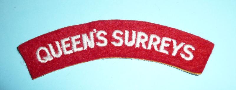 The Queen's Royal Surrey Regiment Woven CLoth Shoulder Title