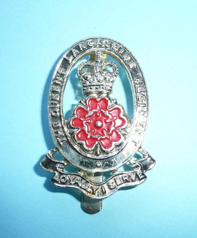 The Queen's Lancashire Regiment AA Anodised Staybrite Cap Badge with Painted Red Rose