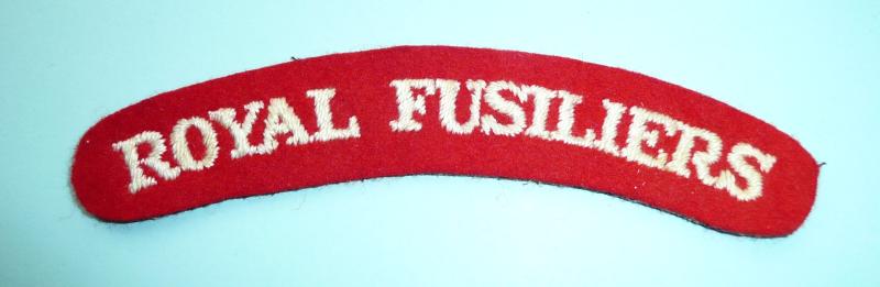 The Royal Fusiliers Woven Red on White Felt Cloth Shoulder Title - Guards Pattern