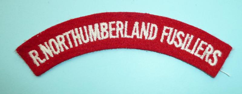 Royal Northumberland Fusiliers Woven White on Red Felt Cloth Shoulder Title