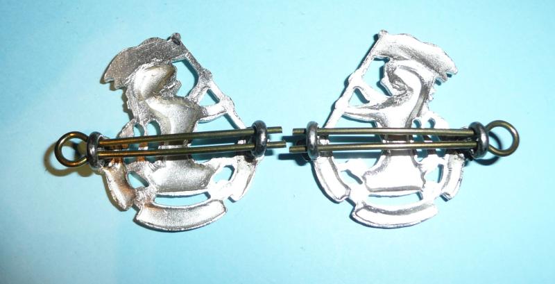 Duke of Wellington's Regiment (West Riding) Matched Facing Pair of Officer's Silver Plated Collar Badges