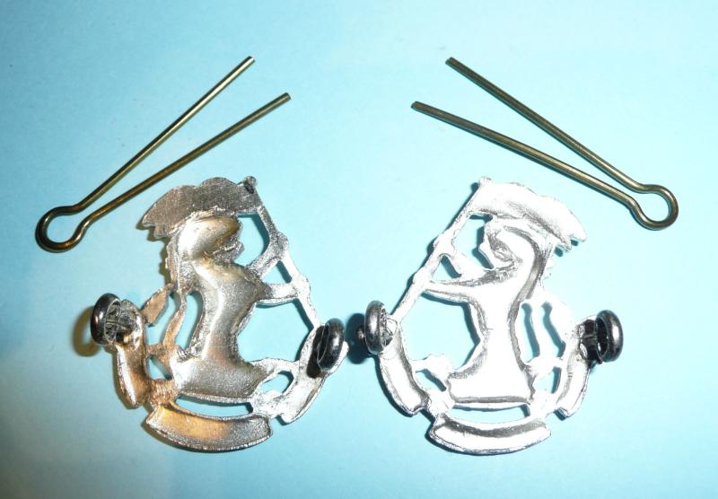 Duke of Wellington's Regiment (West Riding) Matched Facing Pair of Officer's Silver Plated Collar Badges