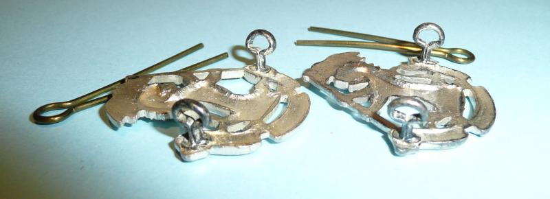 Duke of Wellington's Regiment (West Riding) Matched Facing Pair of Officer's Silver Plated Collar Badges