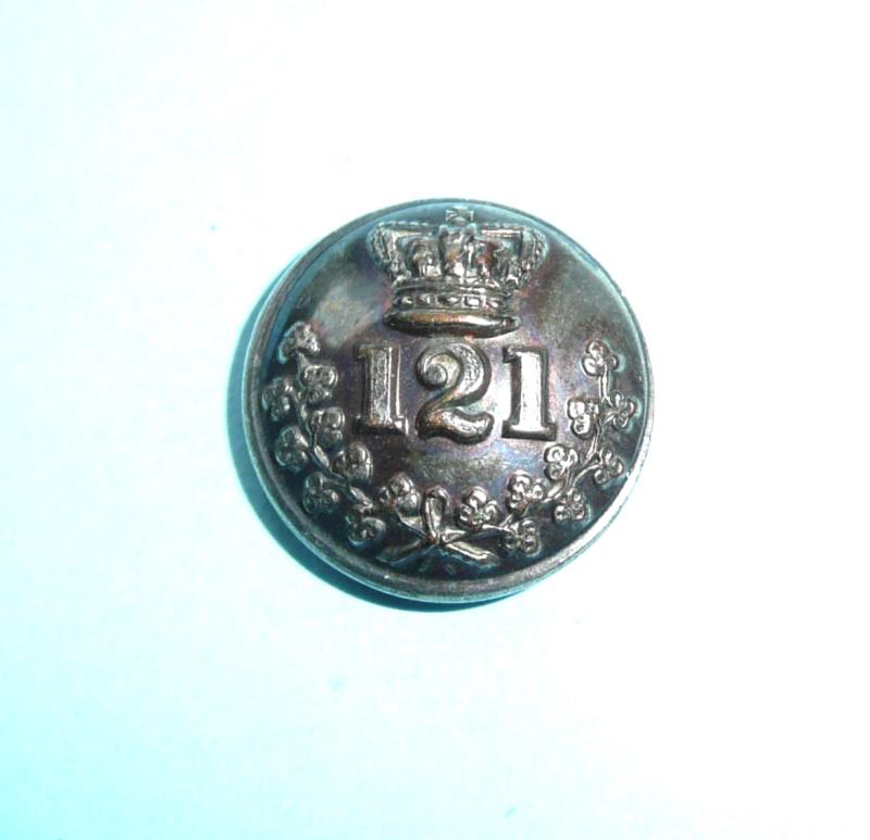 Irish Militia  - 121st Monaghan Militia Officer's Silver Plated Small Pattern Coatee Button