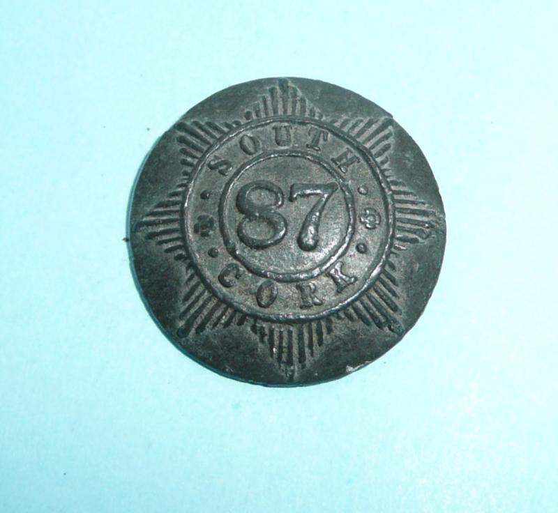 Irish Militia - 87th South Cork Large Pattern Open Backed Pewter Coatee Button