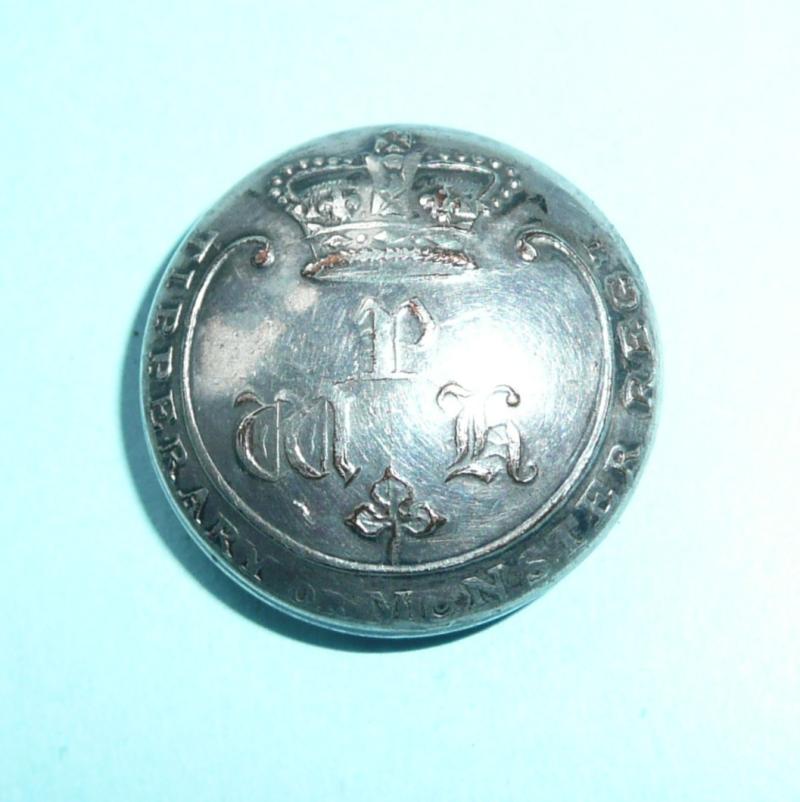 Irish Militia - Prince William Henry's Tipperary or Munster Regiment Officer's Large Pattern Silver Plated Coatee Button
