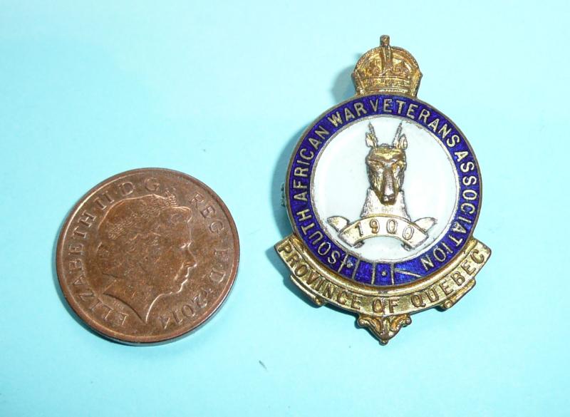 Canadian - Boer War Old Comrades Veterans Association Quebec Enamel Pin Badge Brooch - Dated 1900